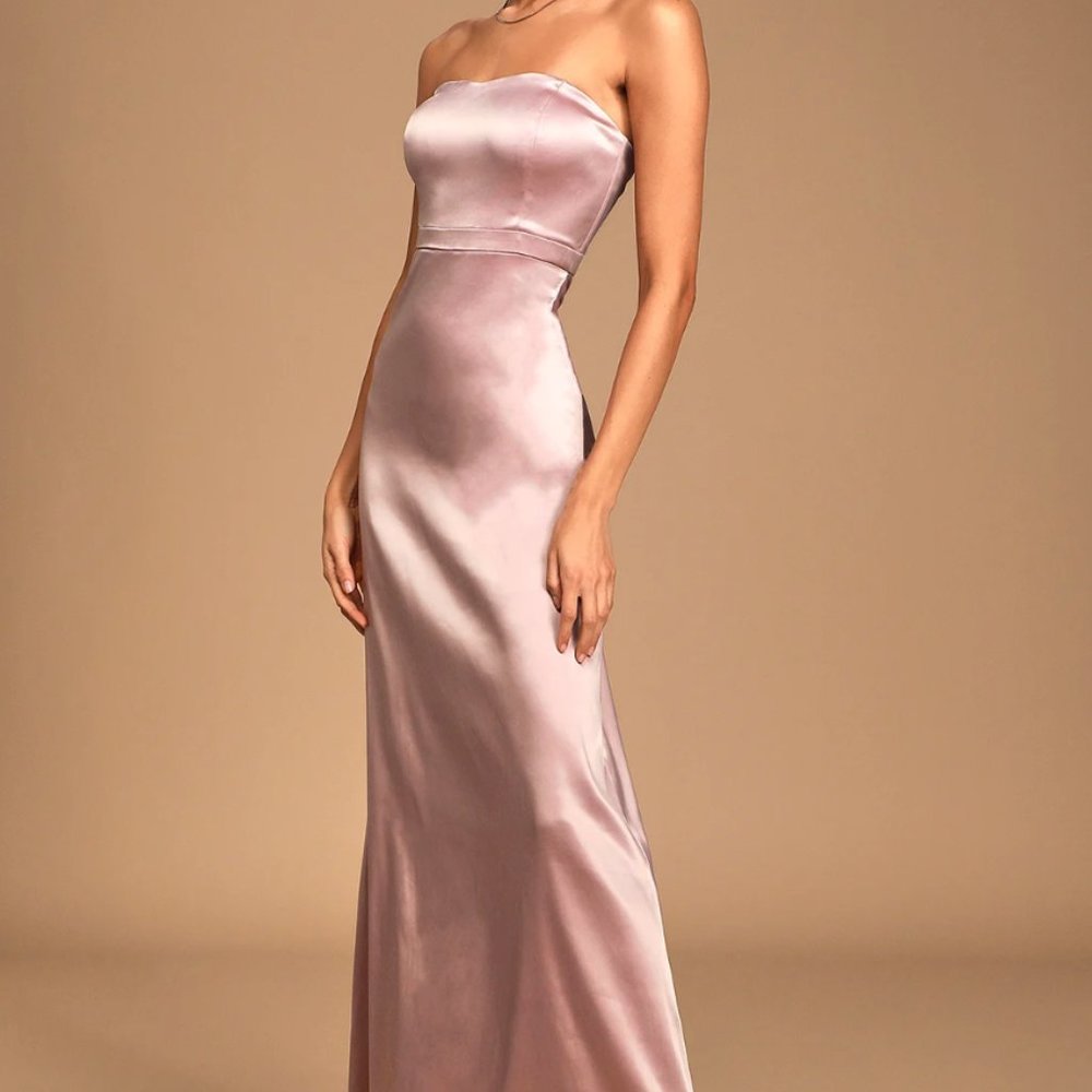 Lulus Pink Satin Strapless Maxi Dress